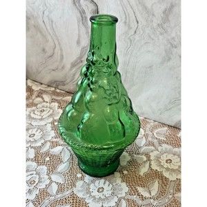 Vintage Green Italian Glass Decanter / Genie Bottle / Fruit Basket MCM